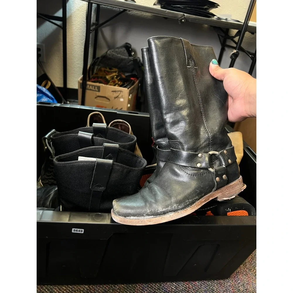 Frye Harness 8R Black Leather Biker Boots 77448 Mens Size 6.5 Western Moto